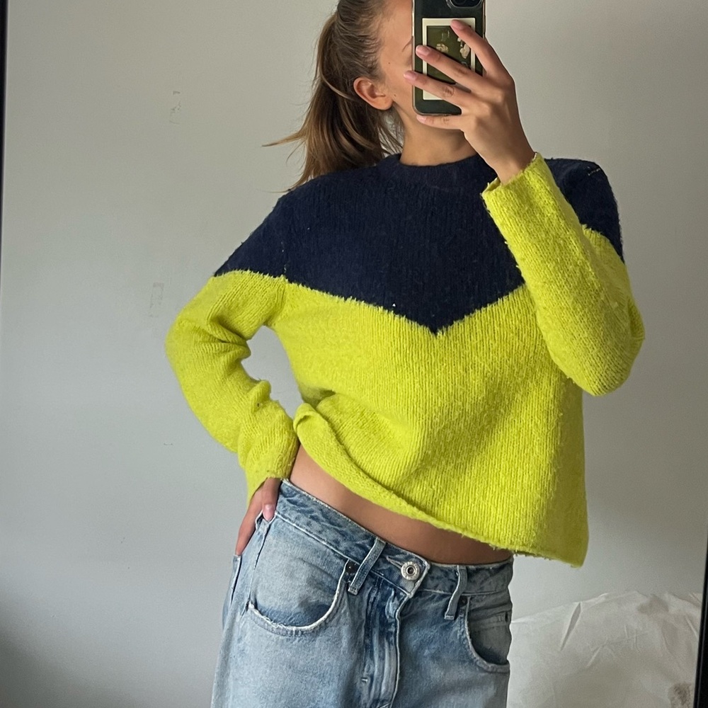 Colorblock Sweater - Navy and Lime